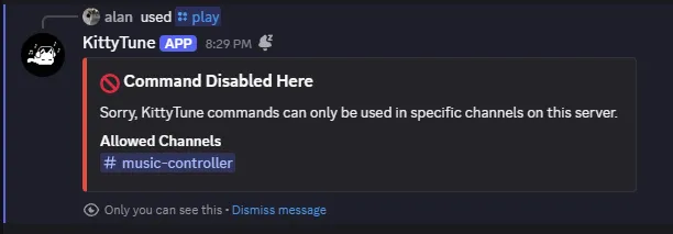 Channel restriction message