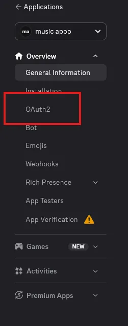 OAuth2 menu